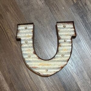 Vintage Industrial Metal Letter 'U' Wall Art